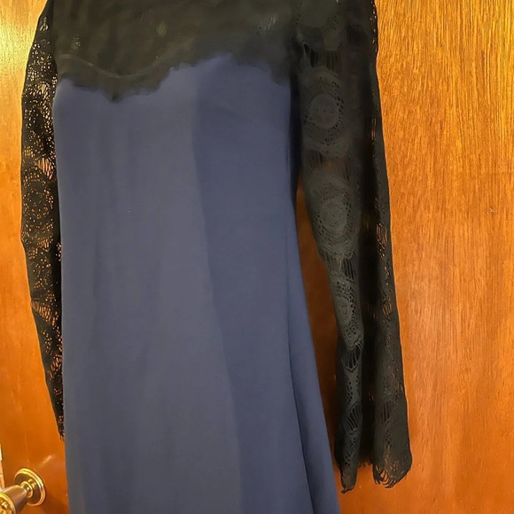 Xhilaration Navy Blue Dress Black Lace Long Sleeves Effortless Elegance Size XS - Picture 9 of 14